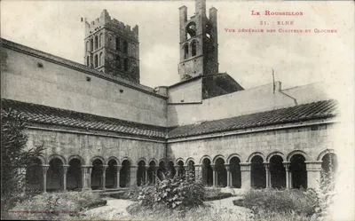 Elne — Visão geral dos claustros e campanário — HISTOIRE LARDICHE Toulouse