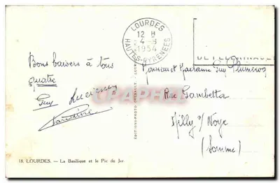 Lourdes — La Basílica y el Pic du Jer — Éditions-Photo Pyrénées, n°18 — Reverso
