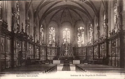 Castelo de Mesnières — Interior da capela do pensionato Saint-Joseph — Fototipo J. Bienn, Hatton