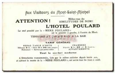 Znana omletka Pani Poulard — Mont-Saint-Michel — wydawca nieodczytalny — Rewers
