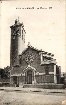 St-Maurice - A Capela EM — Igreja com torre e roseira — Étab. Malcuit, Paris