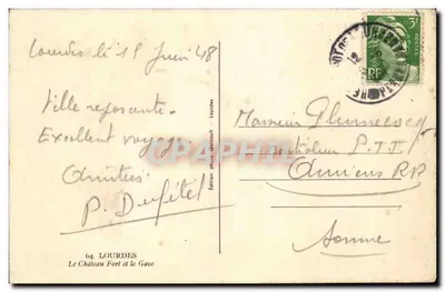 Lourdes — Zamek i rzeka Gave — fotograficzne wydawnictwo Quinault — Rewers