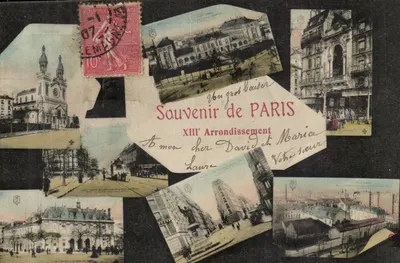 Souvenir de PARIS — XIIIe Arrondissement — Carte postale collage