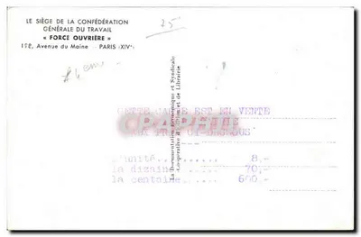 Siedziba Konfederacji Głównej Pracy «Force Ouvrière» — Paryż (XIVe) — Rewers