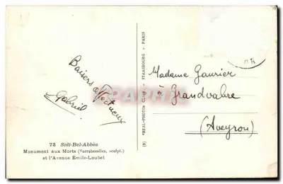Monumento a los Muertos Sidi-Bel-Abbès — Avenida Émile-Loubet — editor Gabriel de Octuey, n°78 — Reverso