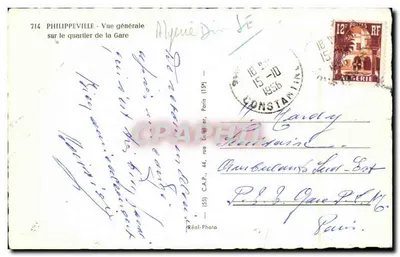 Philippeville - Vista geral sobre o bairro da Estação — C.A.P. n°714 — Verso