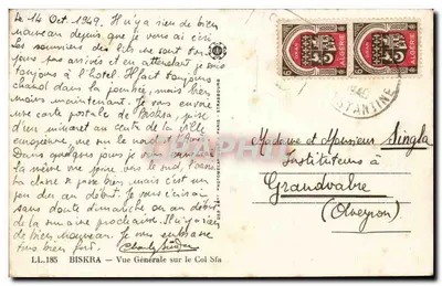 Biskra — Vista Geral sobre o Col Sfa — LL.185 — Editor: DESMAY PHOTOGRAPHES — Verso