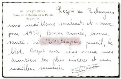 Praça da Brèche e o Palácio de Justiça — Constantine — editor desconhecido, n° 329 — Verso