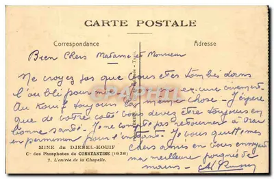 Ingang van de kapel — Mijn van Djebel-Kouif — C° van de Fosfaat van Constantine (1928) — Achterkant