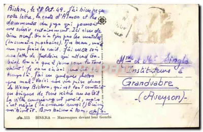 Maurescas diante de seu Gourbi — Biskra — Editora: Les Arts Photomécaniques, n°113 — Verso