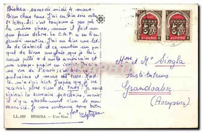 Biskra — Widok ulicy z kobietą jeżdżącej koniem — LL.169, wydawca Paris-Strasbourg — Rewers
