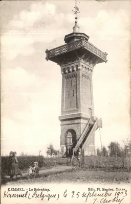Kemmel — O Belvedere — torre de tijolos com balcão — Edit. Fl. Bartier, Ypres 1903