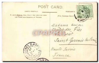 F.S. "ROYAL SOVEREIGN" — navio a vapor com rodas de pás — Publicado por The New Palace Steamers, Ltd., 50, King William Street, E.C. — Verso