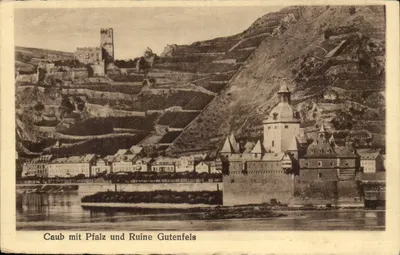 Caub mit Pfalz und Ruine Gutenfels — Kunstverlag W. Kühn, No. 7