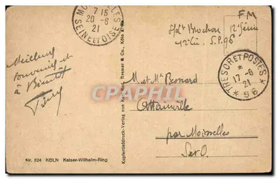 Kaiser Wilhelm Ring — wyłożona drzewami ulica — Kupfertiefdruck-Verlag von Karl Rud. Bremer & Co., nr 524 — Rewers