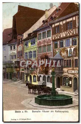Stein a. Rh. — Casas coloridas no Rathausplatz — Varlag v. J. Sulger-Buel