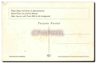 Plac Mayor — Międzynarodowa Wystawa w Barcelonie — Tarjeta Postal 3-A — Rewers