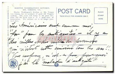 Cozinha de Martha Washington — Mount Vernon, VA — B. S. Reynolds Co. n° 64939 — Verso