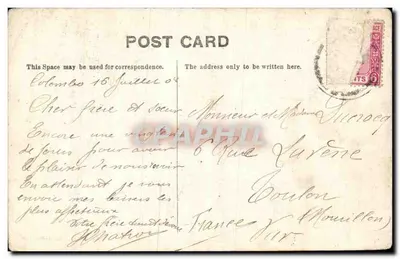 Kandy, Ceilão — vista panorâmica do lago e dos edifícios — Ceylon Postcard Co. — Verso