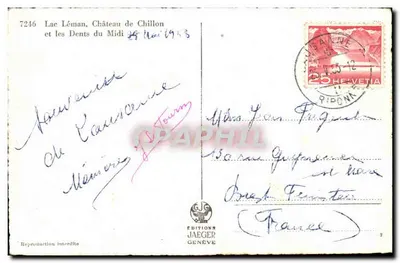 Lago Léman, Castelo de Chillon — Dentes do Meio — Éditions Jaeger Genebra, n° 7246 — Verso