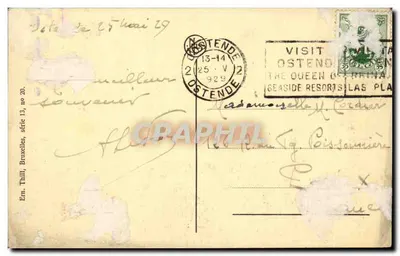Ostende — A Digue e os grandes Hotéis — Em. Thill, Bruxelas, série 13, no 20. — Verso
