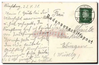 Überlingen — widok panoramiczny z kościołem i jeziorem — wydawca nieznany — Rewers