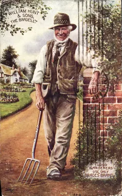 Jardineiro com enxada — William Hunt & Sons, The Brades, Ltd. — cartão publicitário