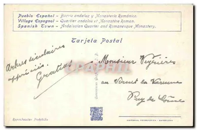 Widok z lotu ptaka nad Barceloną — Międzynarodowa Wystawa w Barcelonie 1929 — Wydawca: Editorial Fotográfica, nr B-27 — Rewers