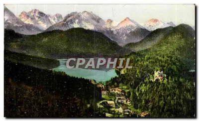 Castelo de Neuschwanstein — vista sobre as Alpes e o lago de Hohenschwangau — August Zerle, Munique