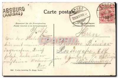 Schloss Habsburg — Stammschloss des österreichischen Kaiserhauses — Postka tenverlag Tr. Zinggg Baden — Verso