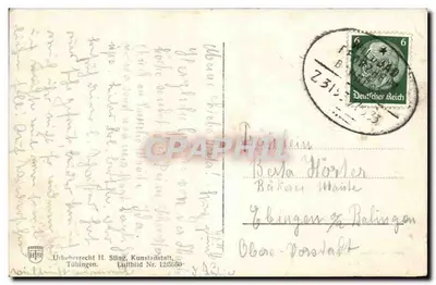 Heilstätte Charlottenhöhe — vista aérea — Post Calmbach (Wurttbgr Schwarzwal) — Direitos autorais H. Sting, Kunstanstalt, fotografia aérea Nr. 12/5850 — Verso