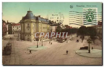 Bruxelas - Avenue Louise — vista da praça com trams — editor Em. Thill, número de série não visível