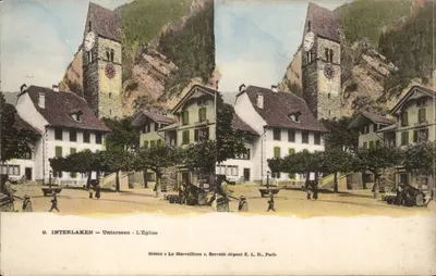 Interlaken — A Igreja — Stéréo Le Merveilleux, breveté déposé E. L. D., Paris