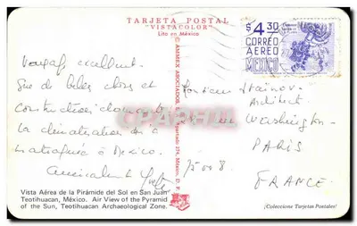 Pyramida Słońca — Teotihuacan — Tarjeta Postal VISTACOLOR — Rewers