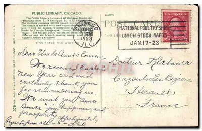 Öffentliche Bibliothek von Chicago — Verlag Max Incot Selling Co. n°375 — Rückseite