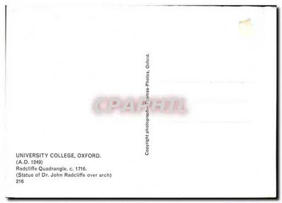 University College, Oxford — Radcliffe Quadrangle — Thomas-Photos, Oxford, n°216 — Verso