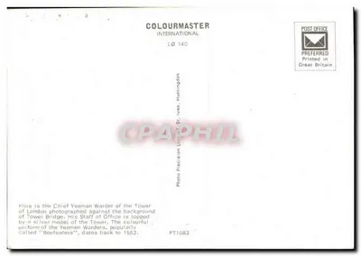 The Chief Warden of the Tower of London — in Colored Uniform — Publisher COLOURMASTER INTERNATIONAL, No. L0 140 — Back