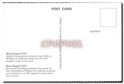 Zamek Mont Orgueil i obrazy, Jersey — XIV wiek — Wydane przez Robin Clapham — Rewers