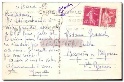 Vichy — Galeria Napoleona — Wyd. La Cigogre, nr 376 — Rewers