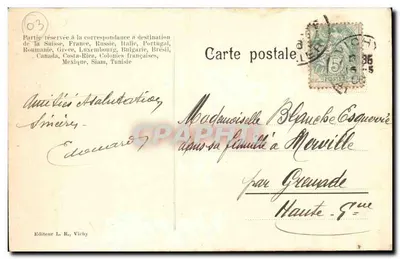 Vichy — vista panorâmica com letras cortadas — editor L. R., Vichy — Verso