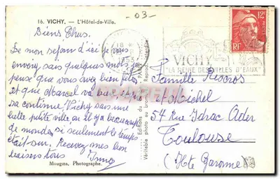 Vichy — Het Stadhuis — Fotografische uitgaven in bromide, n°03 — Achterkant
