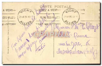 Vichy - Źródło Chomel - Temperatura 43° — Wydawnictwo J. B. Béguin, nr 370 — Rewers