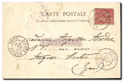 Vichy - Fonte das Senhoras — garçonete atrás de um balcão decorado com um grande vaso — editor Baudou Gillet, n° 3711 — Verso
