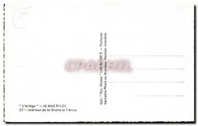 L'Ariège — LE MAS D'AZIL — Interior de la Cueva y el Arize — Ed. Océan, Toulouse — Reverso