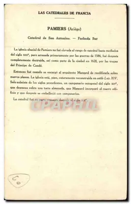Pamiers (Ariège) — Catedral de S. Antonino (Fachada Sul) — Coleção da Solution Pautraulherge, 6ª Série — Verso
