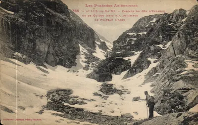 As Pirineus Ariégeoisas — Aulus-les-Bains, passagem do col d'Espagne (2842 m) acima da planície de Arse — Fototipo Labouche Frères, Toulouse