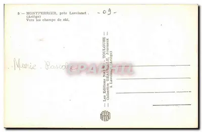 Montferrier, cerca de Lavelanet (Ariège) — Hacia los campos de esquí — Ediciones NARDO, Toulouse — Reverso