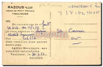 Gavarnie (Hautes-Pyrénées) — Le Soum Blanc de Sécugnac — editor RAZOUS, n° 727 — Verso