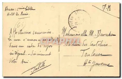 Capvern (Altas Pirineos) — Hotel de París — editor Yobleds, n° 57 — Reverso