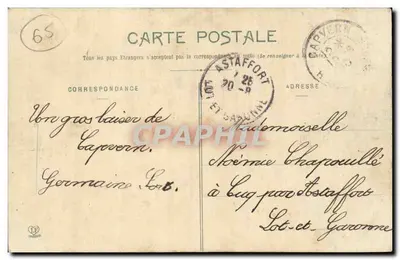 Les Hautes-Pyrénées — Wodospad Belle Meunière, 300 metrów na południe od zakładu wodno-termałnego — Phototype Labbuche Frères, Toulouse — Rewers